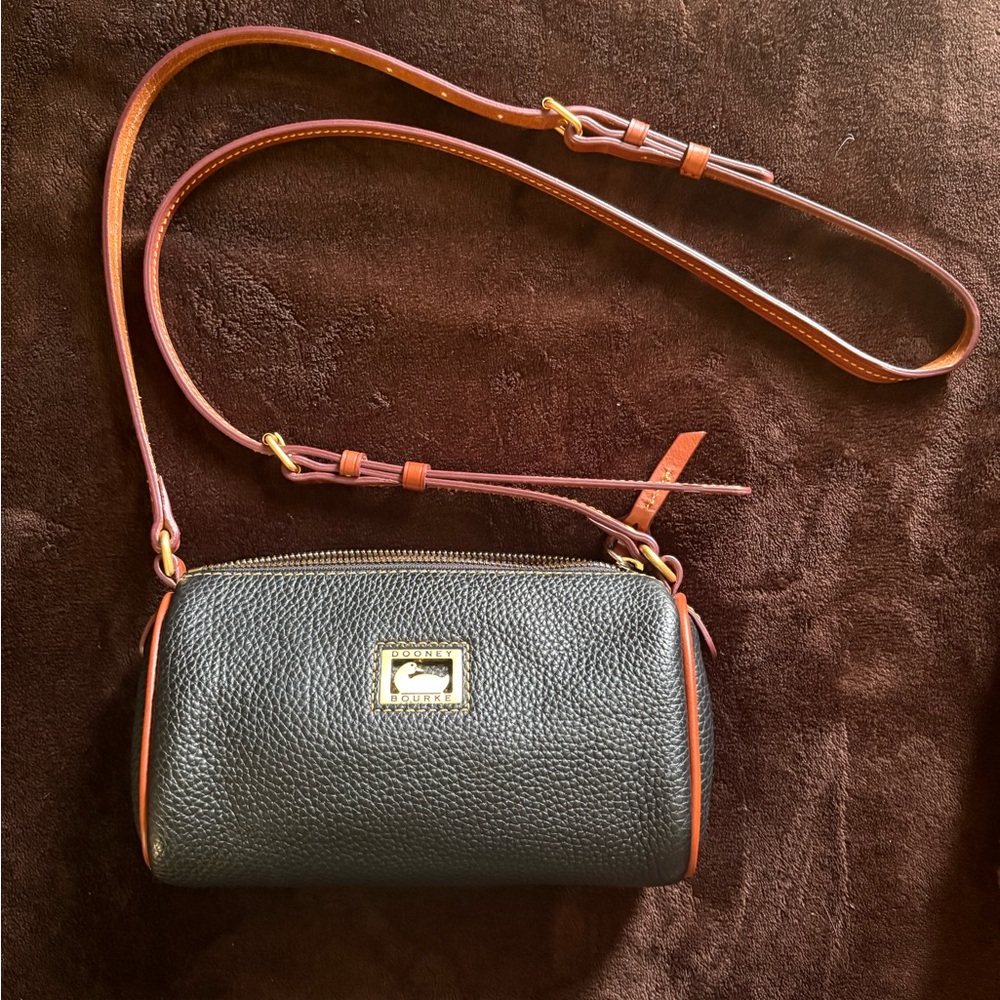 Dooney & Bourke Black Pebbled Leather Crossbody with Brown Trim